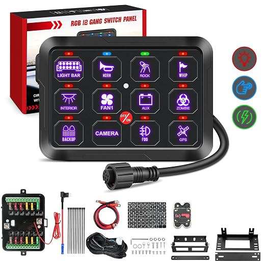 Nilight 12 Gang Switch Panel Relay System with Automatic Dimmable | RGB Backlight Panel Circuit Control Fuse Wiring Harness ON Off LED Switches Pod for 12V 24V Cars Trucks Campers SUV