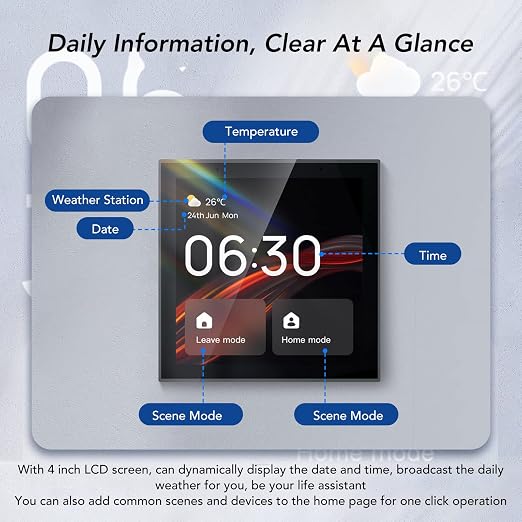 Cryfokt Smart Home Control Panel, 4 Inch Touch Screen Central Control with Voice, APP, Compatible with 410000+ TUYA Products, for Smart Lights, Curtains, Sockets, Doorbells