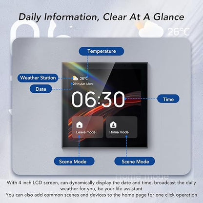 Cryfokt Smart Home Control Panel, 4 Inch Touch Screen Central Control with Voice, APP, Compatible with 410000+ TUYA Products, for Smart Lights, Curtains, Sockets, Doorbells