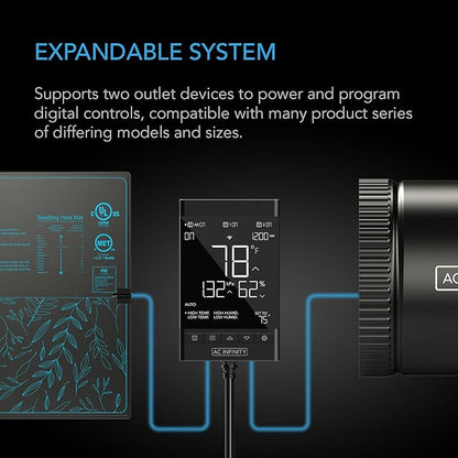 AC Infinity CONTROLLER 79 PRO, WiFi Outlet Controller, Independent Programs for Two Devices, Wall Hang Digital Thermostat with Temperature, Humidity, VPD, & Timer Controls, For Seed Starting Heat Mats