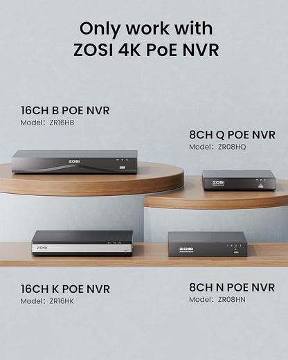 ZOSI 4K PoE Add on Security Camera,8MP Indoor Outdoor Bullet CCTV Surveillance IP Camera with Person Vehicle Detection,One-Way Audio,Metal Housing,Only Compatible with Same Brand 8MP/4K POE NVR