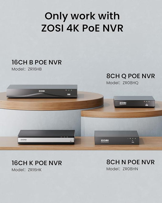 ZOSI 4K PoE Add on Security Camera,8MP Indoor Outdoor Bullet CCTV Surveillance IP Camera with Person Vehicle Detection,One-Way Audio,Metal Housing,Only Compatible with Same Brand 8MP/4K POE NVR