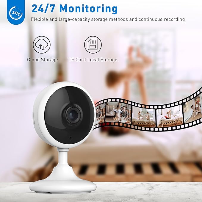 Small Security Camera, Upgraded Indoor Camera for Pets, Dogs, Babies, Smart WiFi Home Monitor, App Control, Compatible with Alexa, white, K01-1