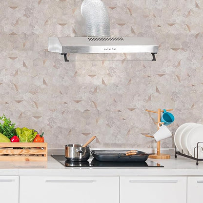 10-Sheet Hexagonal Peel and Stick Backsplash, Seamless Design Beige Stone Kitchen Backsplash Wall Tiles, Stone Surface Waterproof Stick on Tile for Bathroom, RV, Fireplace