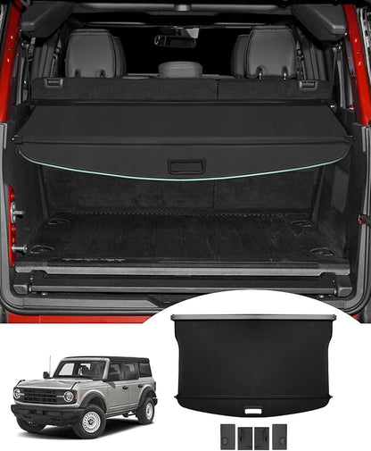 Powerty Retractable Cargo Cover for Ford Bronco Accessories 2025 2024 2023 2022 2021 4-Door Soft Hard Top, Rear Trunk Cargo Cover Security Shield Shade(Not for Bronco Sport & Bronco 2-Door)