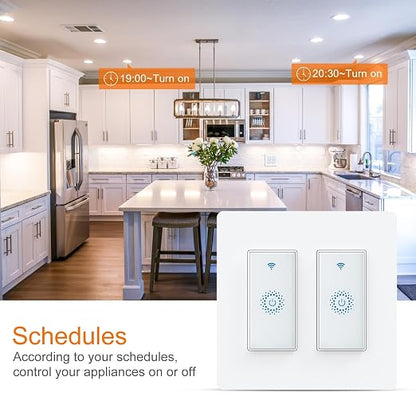 Milfra Smart Switch, Smart Light Touch Switch 2 Gang, Double Smart WiFi Light Switches, Smart Switch 2 Gang Compatible with Alexa and Google Home, Neutral Wire Needed, No hub Required (2Gang)