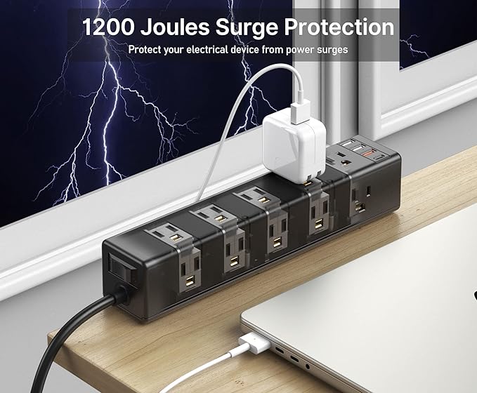 CCCEI Standing Desk Clamp Power Strip with 15 Outlets, Widely Spaced Desktop Edge Mount Surge Protector Outlet, Fast Charging USB-A and USB-C Ports, 4 FT Flat Plug, Black Fit 1.6 inch Table top.