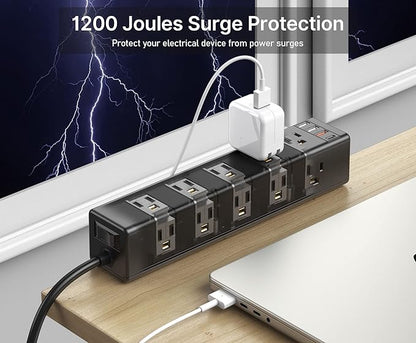 CCCEI Standing Desk Clamp Power Strip with 15 Outlets, Widely Spaced Desktop Edge Mount Surge Protector Outlet, Fast Charging USB-A and USB-C Ports, 4 FT Flat Plug, Black Fit 1.6 inch Table top.