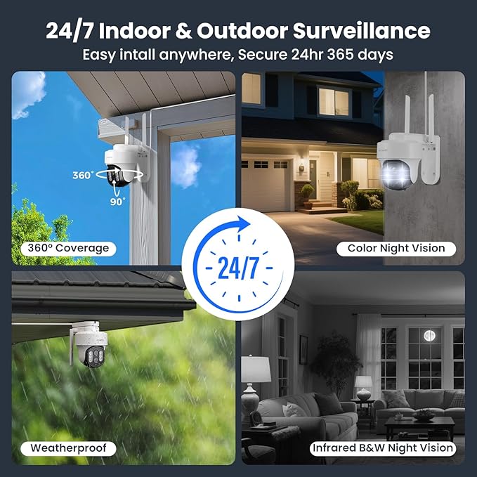 xmartO 10X Zoom Security Camera, 6MP HD Wireless PTZ Home Security System for Indoor Outdoor Surveillance, Security Camera System with Auto Tracking, 24/7 Surveillance, 2-Way Audio
