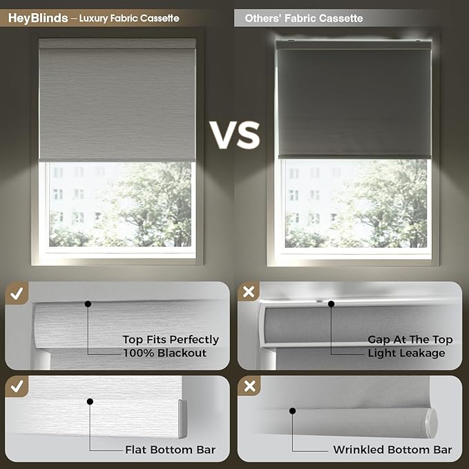 HeyBlinds Motorized Blinds with Remote, 100% Blackout Smart Blinds, Automatic Shades for Windows Compatible with Alexa Google and Homekit, Custom Size(Manner-Cement Grey BO)