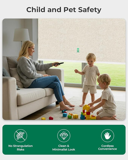 Allesin Motorized Blinds with Remote Smart Blackout Roller Shades | All-in-One & Ultra-Quiet Automatic Electric Power Blinds for Home Office, Sand-Linen 30x72