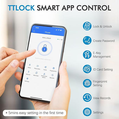 Keypad Smart Lock with Handle for Front Door, 5-in-1 Control by Fingerprint/Password/APP/E-Key/Key, Simple and Reliable, 12 Months Battery Life, Easy Installation (MT-B16-S)