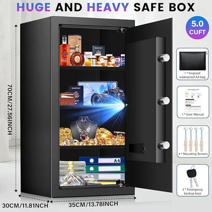 [27.57''] Tall Safe Box, Home Safe with Fireproof Waterproof Bag, 6.2 Cuft Anti-Theft Digital Security Lock Box with Smart Alert System, Removable Shelf, Mute Function, Document Safes for Jewelry