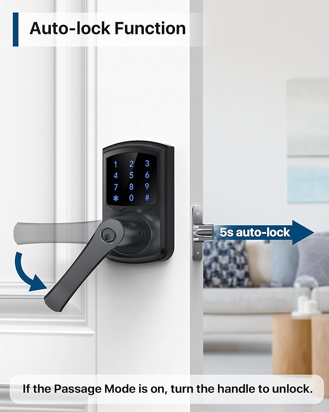 HIDALIFE Keyless Entry Door Lock with Keypad and Handle for Front Doors, Touchscreen Electronic Door Lock, Anti-peep Password, Auto-Locking, Matte Black
