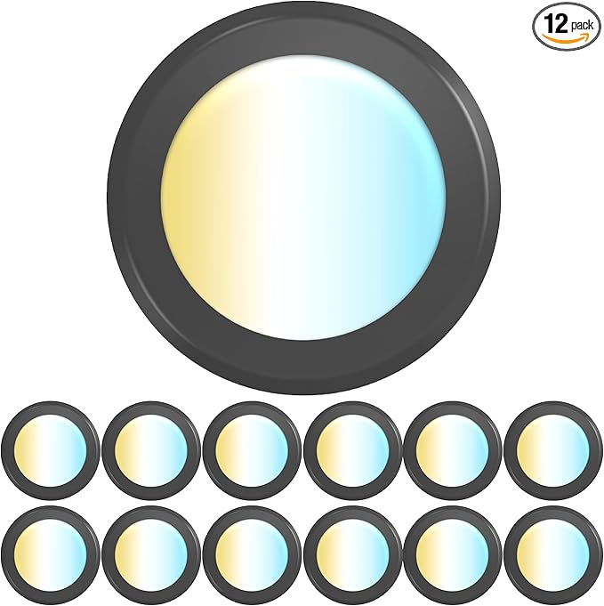 Sunco 12 Pack 6 Inch LED Disk Lights, Flush Mount Black Disc Recessed Ceiling Can Lighting, 1050 LM, Selectable CCT 2700K/3000K/4000K/5000K/6000K, Dimmable, 15W=100W, Wet Rated ETL