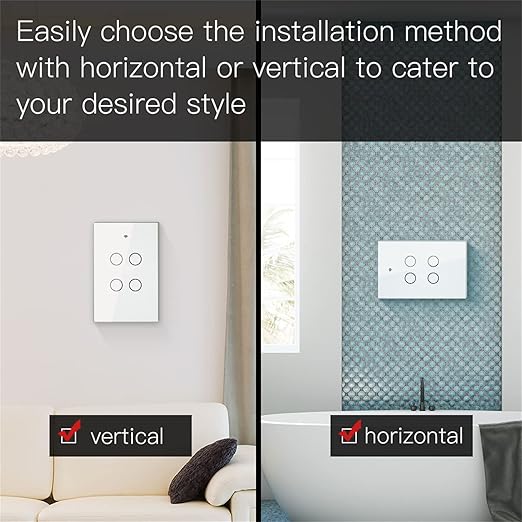 MOES Touch Wall Single Live Wire Smart Switch, No Neutral Wire Needed, 2.4GHz WiFi RF433 Light Switch Works with Smart Life/Tuya App, Alexa and Google Home, Single Pole 110V, White 4 Gang