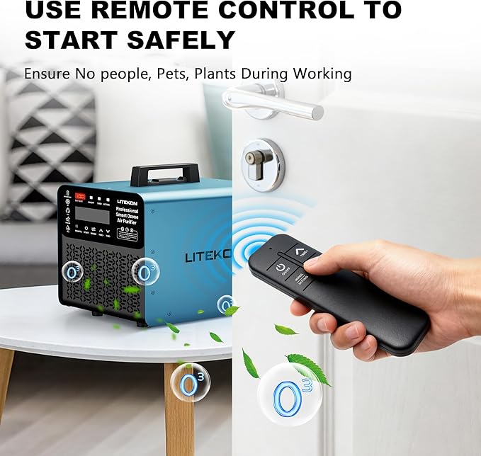 Original Ozone Generator Cordless with 2 x 5000mAh Battery&Quick Charger, 300,000mg/h Commercial Odor Remover Digital Ozonator Machine With Remote Control, Auto Timming for Large Space
