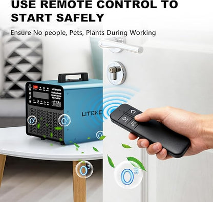 Original Ozone Generator Cordless with 2 x 5000mAh Battery&Quick Charger, 300,000mg/h Commercial Odor Remover Digital Ozonator Machine With Remote Control, Auto Timming for Large Space