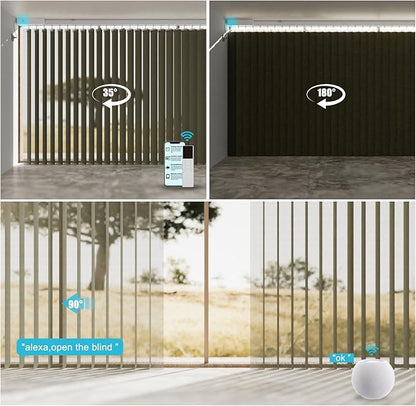 Motorized Sheer Vertical Blinds Work with Alex Google Home, Light Filtering Smart Vertical Blind Sliding Door Blinds Remote Control Blinds for Sliding Glass Door Customize(Elegant Khaki)