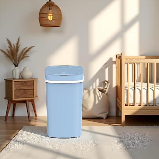 15L Smart Diaper Pail with Motion Sensor Lid | Touchless Hands-Free Baby Diaper Trash Can | Double Locking Seal | Slim Space-Saving Design | Quiet & Durable (Baby Blue)