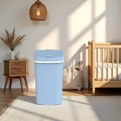 15L Smart Diaper Pail with Motion Sensor Lid | Touchless Hands-Free Baby Diaper Trash Can | Double Locking Seal | Slim Space-Saving Design | Quiet & Durable (Baby Blue)