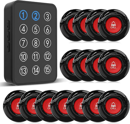 CallToU Wireless Caregiver Pager Nurse Call Button for Elderly LED Call Light Nurse Alert System Call Bell for Patients at Home Clinic/Medical Institution/Nursing Home (15 Call Button + 1 Receiver)