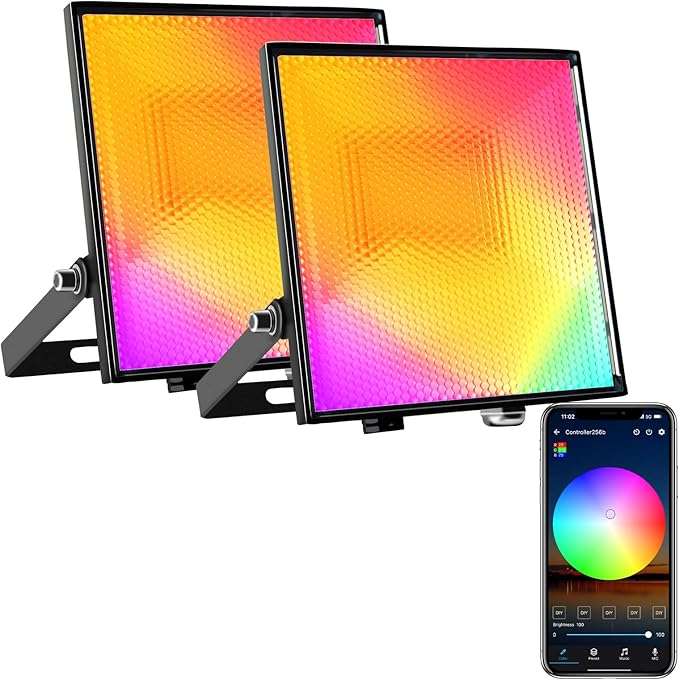 Outdoor Flood Lights - 30W 2pack with Smart app Control, IP66 Waterproof Support Group Control, Stage Lights Outdoor US Plug, RGB led Flood Light led uplights Indoor