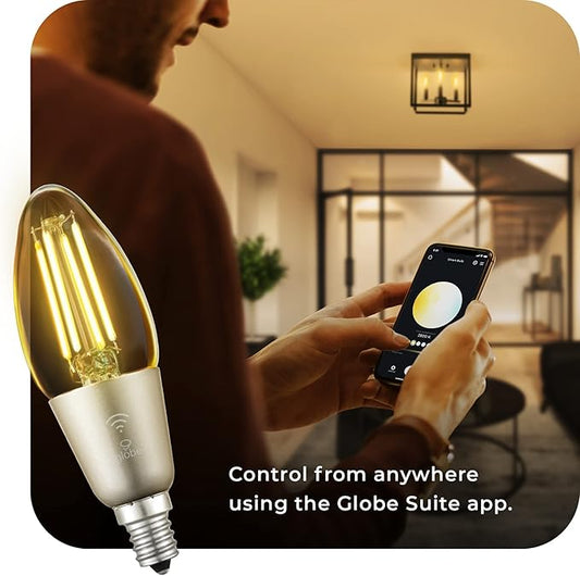 Globe Electric Wi-Fi Smart 4.5W (40W Equivalent) Straight Filament Tunable White Clear LED Light Bulb, No Hub Required, Voice Activated, Energy Star, 2000K - 5000K, Vintage Edison Style, 350 Lumns