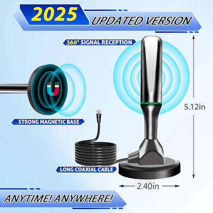 TV Antenna for Smart TV Indoor, 2026 HD Antenna with Strong Magnetic Base, 360°&Long Range Reception TVs Antenna for Local Channels, Easy Setup Antennas for TVs Without Cable (Black+Green)