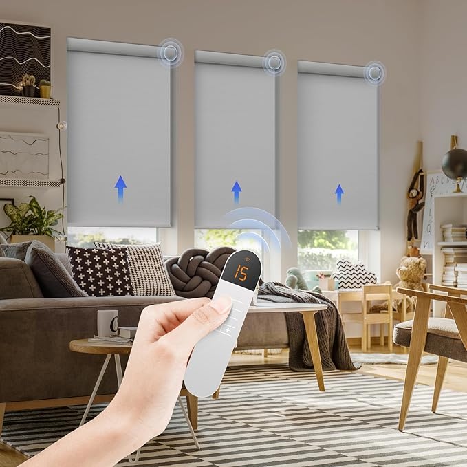 Motorized Blinds with Remote, 100% Blackout Electric Blind for Windows,Smart Automatic Blinds Cordless Roller Shades, White 33" W x 72" H