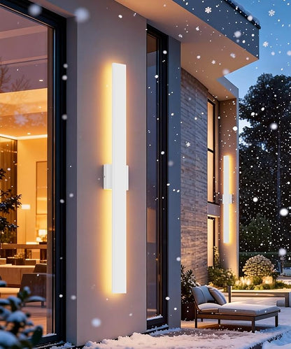 Aipsun 2 Packs Outdoor Wall Sconce, 3000K 4000K 6000K, 31.5in Modern White Exterior Light, Long LED Linear Wall Light Outside Lighting for Entrance, Hallway, Garage, Porch(3CCT)
