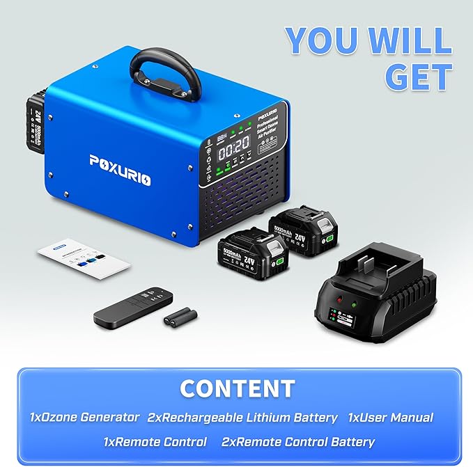 Cordless Ozone Generator - 1,000,000mg/h Professional Grade Covers 10000 Sq-Ft+, 2026 Upgraded Portable Deisgn with 2x 5000mAh Battery for 8-10 Hours Use, With Remote Control&LCD Screen