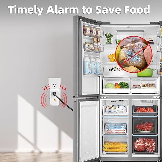 Power Failure Alarm, 120dB Power Outage Alarm for Freezer, Extender Socket | Power Outage Monitor, LED Indicator, Power GFCI Circuit Failed Detector, Ideal for Home, Garage, Basement