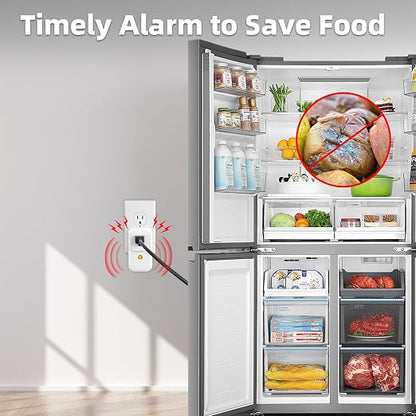 Power Failure Alarm, 120dB Power Outage Alarm for Freezer, Extender Socket | Power Outage Monitor, LED Indicator, Power GFCI Circuit Failed Detector, Ideal for Home, Garage, Basement