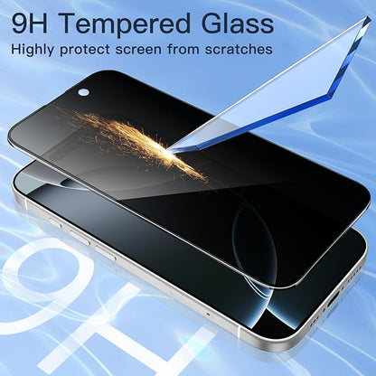JETech Privacy Full Coverage Screen Protector for iPhone 16 Pro 6.3-Inch, Black Edge Anti-Spy Tempered Glass Film with Easy Installation Tool, Case-Friendly, 2-Pack