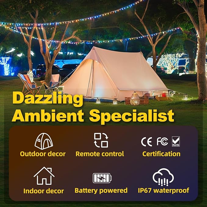 XZAI Globe Fairy String Lights, 33Ft 100LED Battery Operated with Remote, IP67 Waterproof Indoor Outdoor Hanging Crystal Beads for Home Party Patio Garden, Multicolor