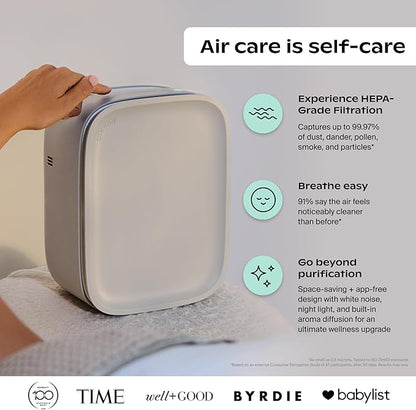 Canopy Bedside Air Purifier | Up To 99.97%* HEPA-13 Filtration | Remove Dust & Pet Dander | Night Light & White Noise | Air Quality Sensor | Quiet Fan for Sleep | Filter & Adapter Included