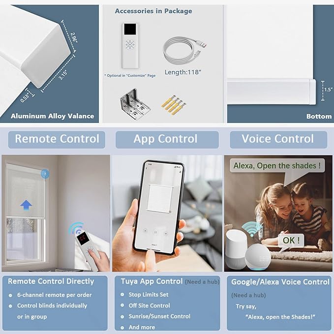 Motorized Blinds with Remote Cordless Automatic Motorized Shades Custom Blinds for Windows Smart Curtains Compatible with Alexa Google Home(3% Solar Beige,W68 x H72in)