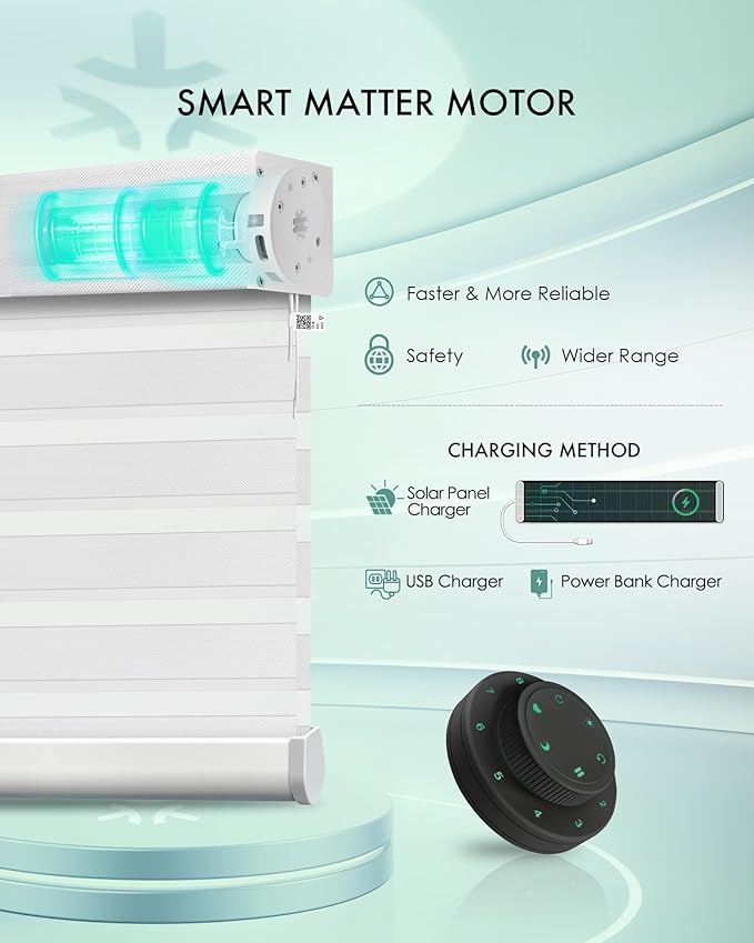 Yoolax Motorized Matter Zebra Blinds Compatible with Alexa, Google Home, Apple HomeKit, Room Darkening Smart Blinds, Privacy Light Control Horizontal Window Blind for Home (90% Shading Narrow White)