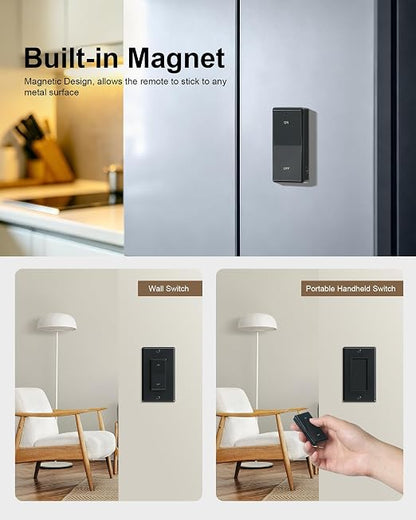 Remote Control Outlet Plug with Decorator Rocker Wall Switch,Black