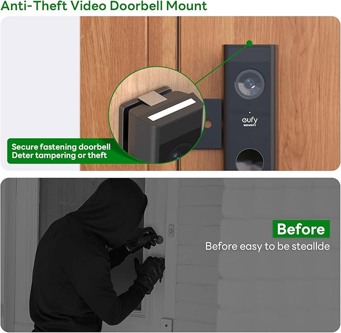 Anti-Theft Video Doorbell Mount for Eufy E340 Camera, Fully Metal Mounting Bracket, Anti-Blocks Motion Sensor, No Drilling Adjustable Accessories Mount for Houses/Apartments/Rentals-1 Pack