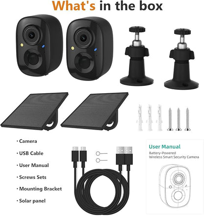 2K Security Camera Wireless Outdoor,Solar Powered WiFi Cameras for Home Security with Motion Detection,Color Night Vision(Spotlight),Instant Alert,2-Way Audio,Siren&SD/Cloud Storage,IP65,2.4GHz,2 Pack