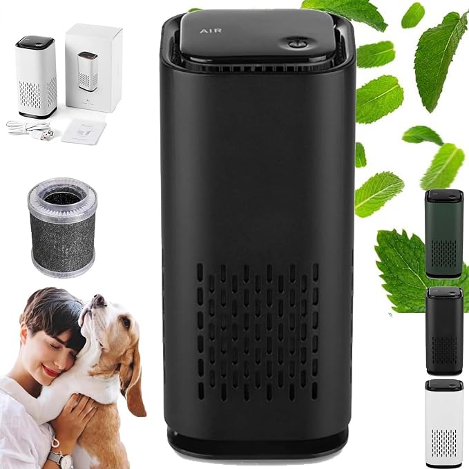 Puppy Mothers Pet Air Purifier, Air Purifier with HEPA 3-in-1 Filter, Quiet 360° Intake Air Cleaner for Smoke,Pet Hair,Odor, Portable Air Purifier for Office Bedroom Car (Black)