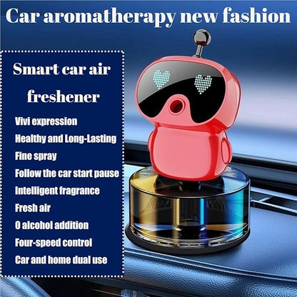 Robot Intelligent Aromatherapy Machine, Smart Cute Robot Car Air Freshener, Fine Spray/Fillable/Four-Gear Adjustment/Vibration Sensing/On-Off/Large Capacity Long-Lasting Fragrance/V1 (Red, Hilton)