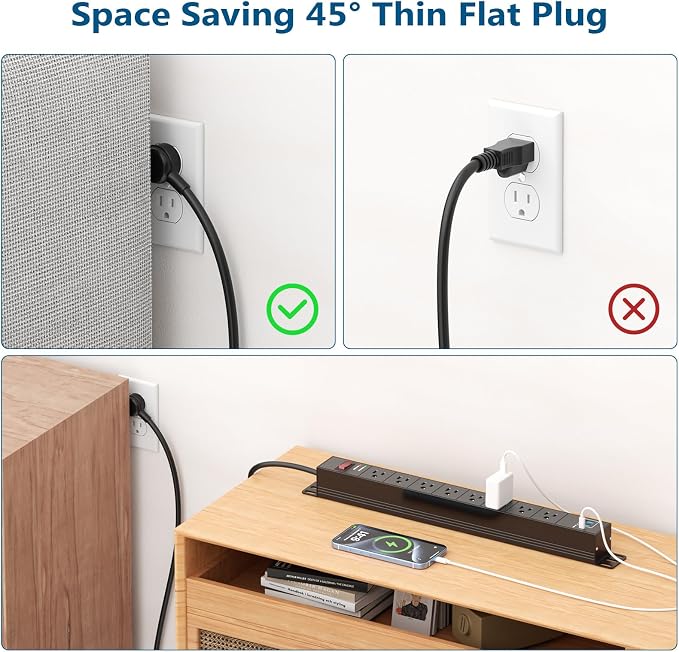 2 Packs 8 Outlet Heavy Duty Power Strip with USB PD 20W, BTU Surge Protector 6FT Cord Long Power Strip with USB A & USB C, Wide Spaced and Wall Mount Metal Powerstrip for Home Office Garage Workshop