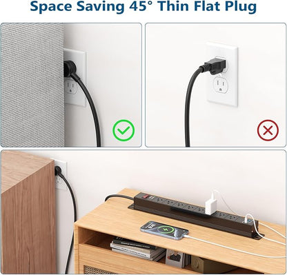 2 Packs 8 Outlet Heavy Duty Power Strip with USB PD 20W, BTU Surge Protector 6FT Cord Long Power Strip with USB A & USB C, Wide Spaced and Wall Mount Metal Powerstrip for Home Office Garage Workshop