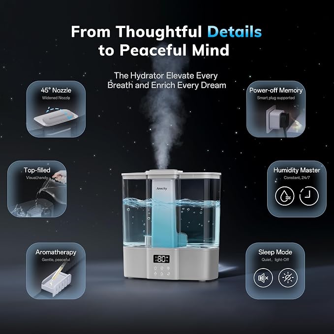 AEOCKY Geek-Level Ultrasonic Humidifier, 4L Top-Fill Cool Mist Diffuser