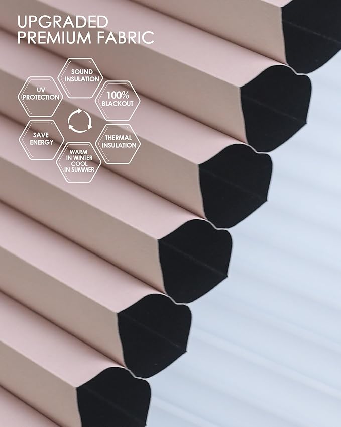 Yoolax Motorized Cellular Shades Compatible with Alexa, Blackout Motorized Blinds with Remote Smart Honeycomb Shades for Indoor Windows, Automatic Blinds Custom Size (Light Pink)