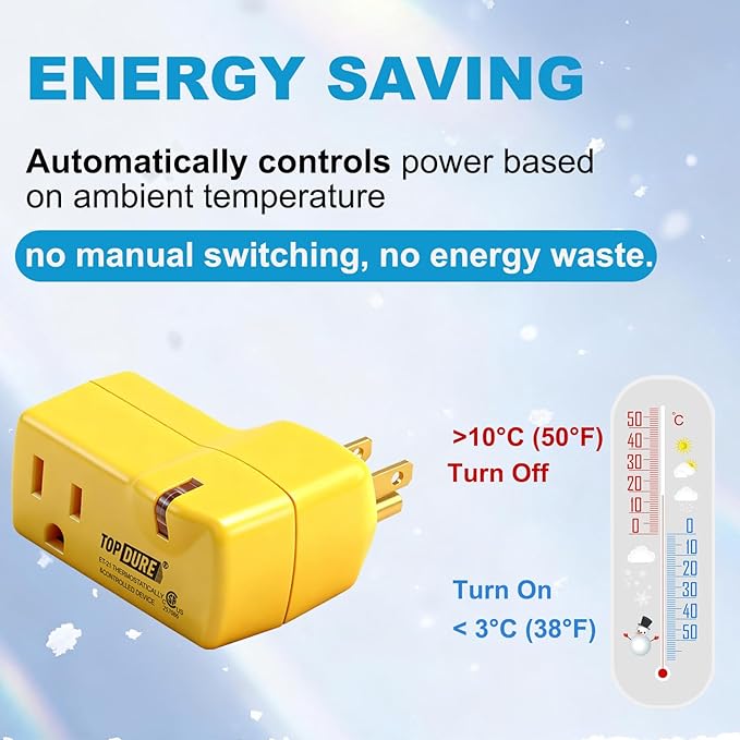 Temperature Controller Outlet for Heating Tapes and Pipes, Automatic Thermostat Plug with 38°F On / 50°F Off, Freeze Protection Outlet for Outdoors, 4pcs