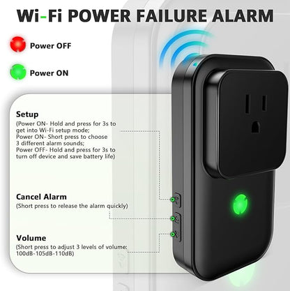 Power Failure Alarm WiFi, Freezer Power Outage Alarm with App Notifications & Loud 110dB & 3 Sirens, Smart Home Power Monitoring for GFCI Trips, Refrigerator, Sump Pumps, Aquarium